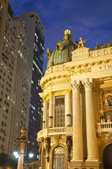 Entertainment Venue Prints: Municipal Theatre (Theatro Municipal) at dusk, Cinelandia, Centro, Rio de Janeiro, Brazil