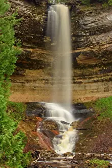 Flowing Water Prints: Munising Falls in late autumn, Munising Falls Scenic area, Munising, Michigan, USA