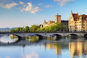 Limmat Prints: Munster Bridge over Limmat River, Zurich, Switzerland