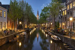 Canal Prints: Munt Tower Reflecting in Canal, Amsterdam, Holland, Netherlands
