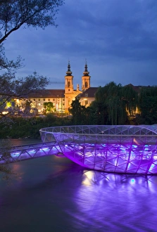 Graz Prints: Mur Insel & Mariahilfkirche Church, Graz, Styria, Austria