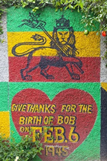 Mural, Bob Marley Museum, Kingston, St. Andrew Parish, Jamaica, Caribbean