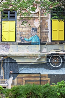 Mural on building along River of Life, Kuala Lumpur, Selangor, Malaysia