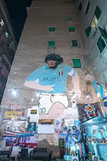 Campania Prints: Mural of Diego Armando Maradona on facade of an old palace in the Spanish Neighborhood