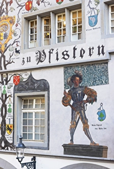 Lucerne Prints: Mural on Zunfthaus Restaurant Pfistern, Lucerne, Switzerland