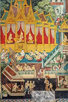 Murals Prints: Murals depicting scenes from life of Buddha