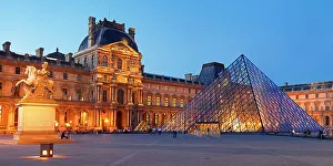 Paris Prints: Musee du Louvre with glass pyramid, Paris, France