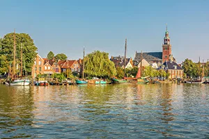 Summer Evening Prints: Museum harbor with town hall, Leer, East Frisia, Lower Saxony, Germany