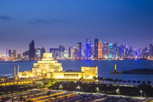 Museum of Islamic Art & skyline of West Bay, Doha, Qatar