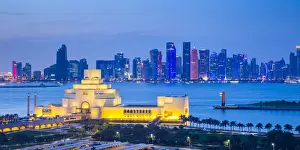Museum of Islamic Art & skyline of West Bay, Doha, Qatar