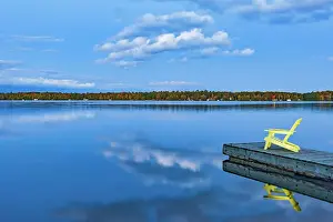 Dock Prints: Muskoka chair on dock of Silent Lake at dusk Silent Lake Provincial Park, Ontario, Canada