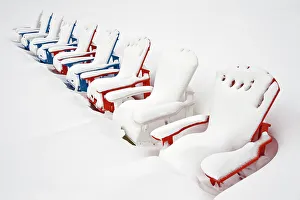 Recreation Prints: Muskoka chairs covered in snow in winter Port Carling, Ontario, Canada