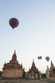Ballooning Prints: Myanmar (Burma), Bagan, Hot Air Balloons over Ancient Ruins