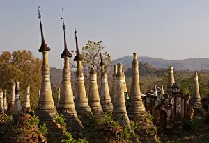 Weathered Prints: Myanmar, Burma, Inle Lake. Ancient Buddhist shrines