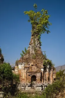 Stucco Prints: Myanmar, Burma, Inle Lake. The crumbling and unrestored ruins at Sankar