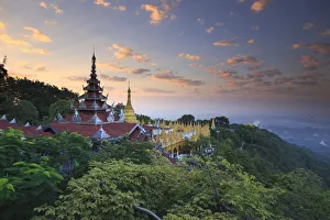 Myanmar (Burma), Mandalay, Mandalay Hill, view of city and surrounding landscape at dawn