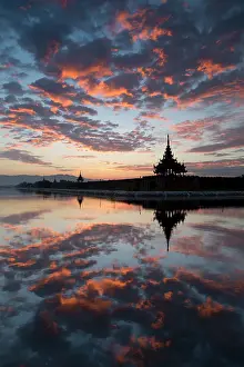 Royal Palace Prints: Myanmar, Burma, Mandalay, Mandalay palace at sunrise