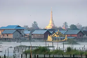 Myanmar, Burma, Shan, Inle Lake, Nyaungshwe, Nyaung Shwe, The stupa and village of Nam Pan