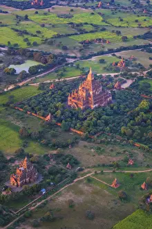 Myanmar (Burma), Temples of Bagan (Unesco world Heritage Site) elevated view from Baloon