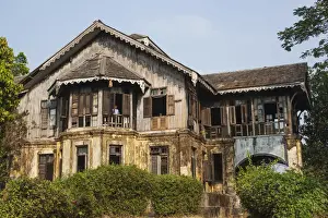 Rangoon Prints: Myanmar (Burma), Yangon, Decaying Traditional Style Burmese Mansion