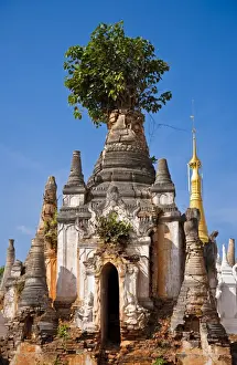 Myanmar, Inle Lake, Indein. West of Ywama village on Inle Lake lie the crumbling ruins of Indein