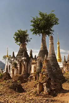 Stucco Prints: Myanmar, Inle Lake, Indein. West of Ywama village on Inle Lake lie the crumbling ruins of Indein