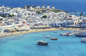 Wind Collection: Mykonos Town, elevated view, Mykonos, Cyclades Islands, Greece
