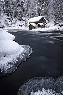 Watermill Prints: Myllykoski frozen rapids and snowy mill into an arctic forest