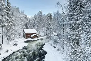 Watermill Prints: Myllykoski Mill in Winter, Oulanka National Park, Lapland, Finland
