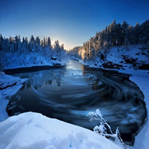 Myllytupa gorge at Oulanka National Park in winter, Oulu, Lapland, Finland