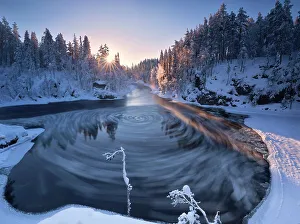 Myllytupa gorge at Oulanka National Park in winter, Oulu, Lapland, Finland