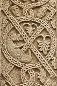 Architectural Detail Prints: Mythological and flower mofits decorating part of the 11 Century Pieve di Corsignano