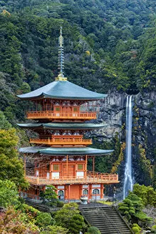 Cascade Collection: Nachi no taki Waterfall & Pagoda, Nachi Falls, Wakayama Prefecture, Honshu, Japan