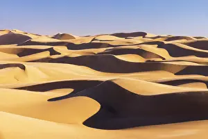 Namibian Prints: Namibia, Walvis Bay, Namib desert sand dunes reaching the ocean