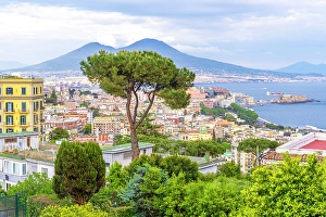 Vesuvius Prints: Naples, Campania, Italy. Panoramic view of the city and gulf