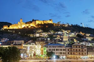 Tiflis Prints: Narikala fortress above the Old Town, at dusk. Tbilisi, Georgia. Caucasus