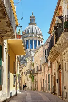 Historic Town Prints: Narrow street leading to the Cathedral, Ragusa Ibla, Ragusa province, Sicily, Italy