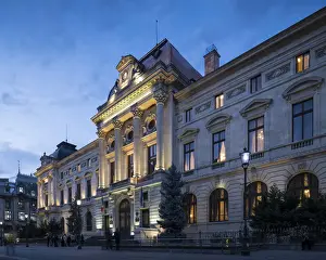 Bucharest Prints: National Bank of Romania at Night, Old Town Quarter of Lipscani, Bucharest, Romania