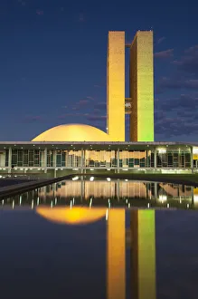 Federal District Prints: National Congress at dusk, Brasilia, Federal District, Brazil