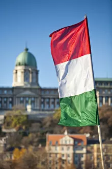 Royal Palace Collection: National Flag & Royal Palace, Budapest, Hungary