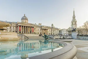 National Gallery and St Martins in the Field church, Trafalgar Square, London, England