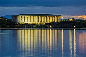 Australian Capital Territory Prints: The National Library of Australia at dusk, Canberra, Australian Capital Territory