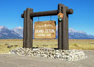 National Park Sign Grand Teton National Park Wyoming, USA