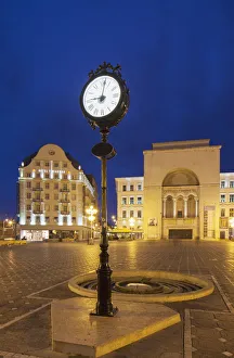 Timisoara Prints: National Theatre and Opera House in Piata Victoriei at dusk, Timisoara, Banat, Romania