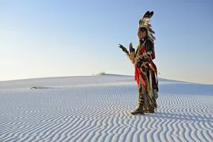Model Released Gallery: Native American in full regalia, White Sands National Monument, New Mexico, USA MR