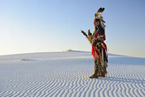 Southwest Prints: Native American in full regalia, White Sands National Monument, New Mexico, USA MR