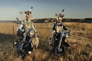 Three Native Indians on Bikes, Lakota, South Dakota, USA MR