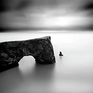 B And W Prints: Natural arch and rock stack, Dyrholaey, near Vik y Myrdal, South Iceland