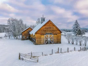 Guildhall Prints: Natural barn in snow, Northeast Kingdom, Guildhall, Vermont, USA