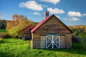 Grist Mill Prints: Natural barn in spring, Northeast Kingdom, Guildhall, Vermont, USA